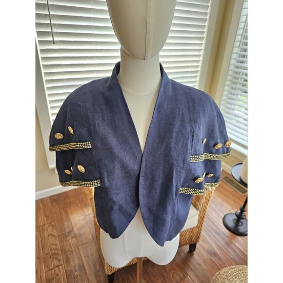 Vintage Charmade 100% Linen Open Blazer Jacket Women's Size 11/12 Coastal - Picture 1 of 10